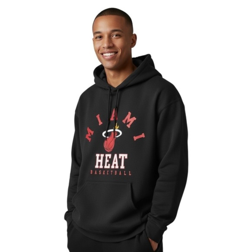Miami Heat Basketball Hoodie Black Team Apparel Men's Size S Label‎ Misprint